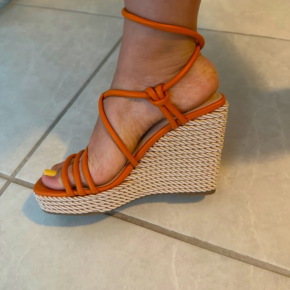 Brand new Mark fisher orange zeki wedge sandal in size 6.5.  spring wedges